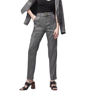 White House Black Market Linen Blend Belted Utility Pants Tapered Ankle Curvy 2